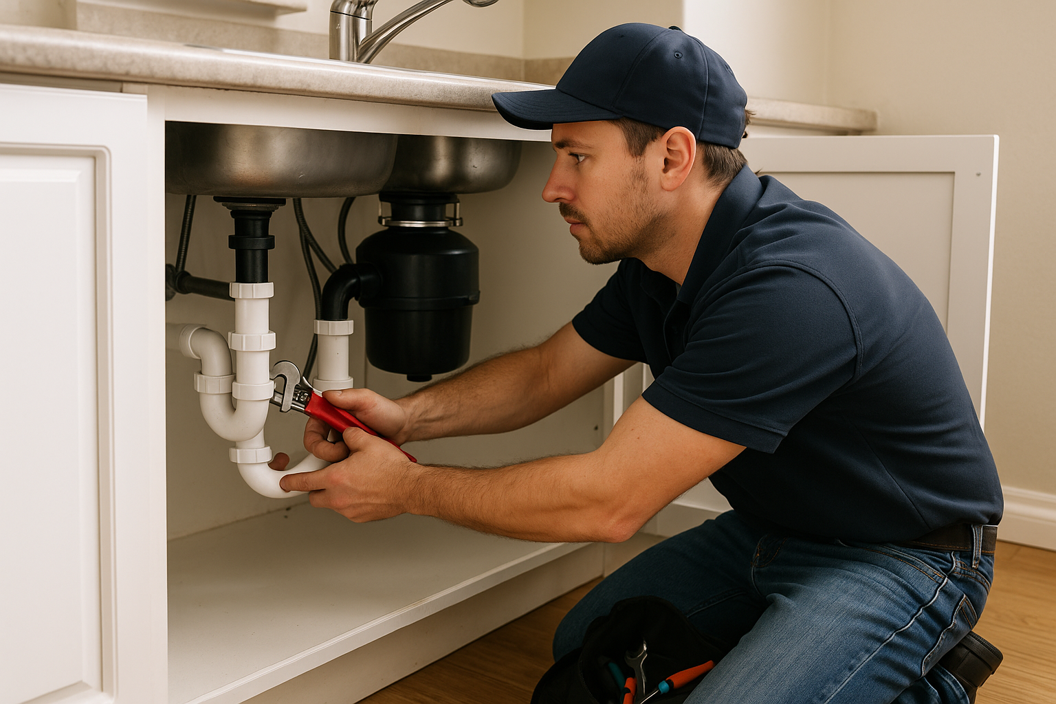 Plumber providing quick service at a home