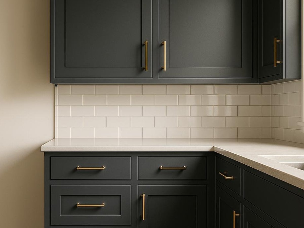 Refinished kitchen cabinets with a glossy finish