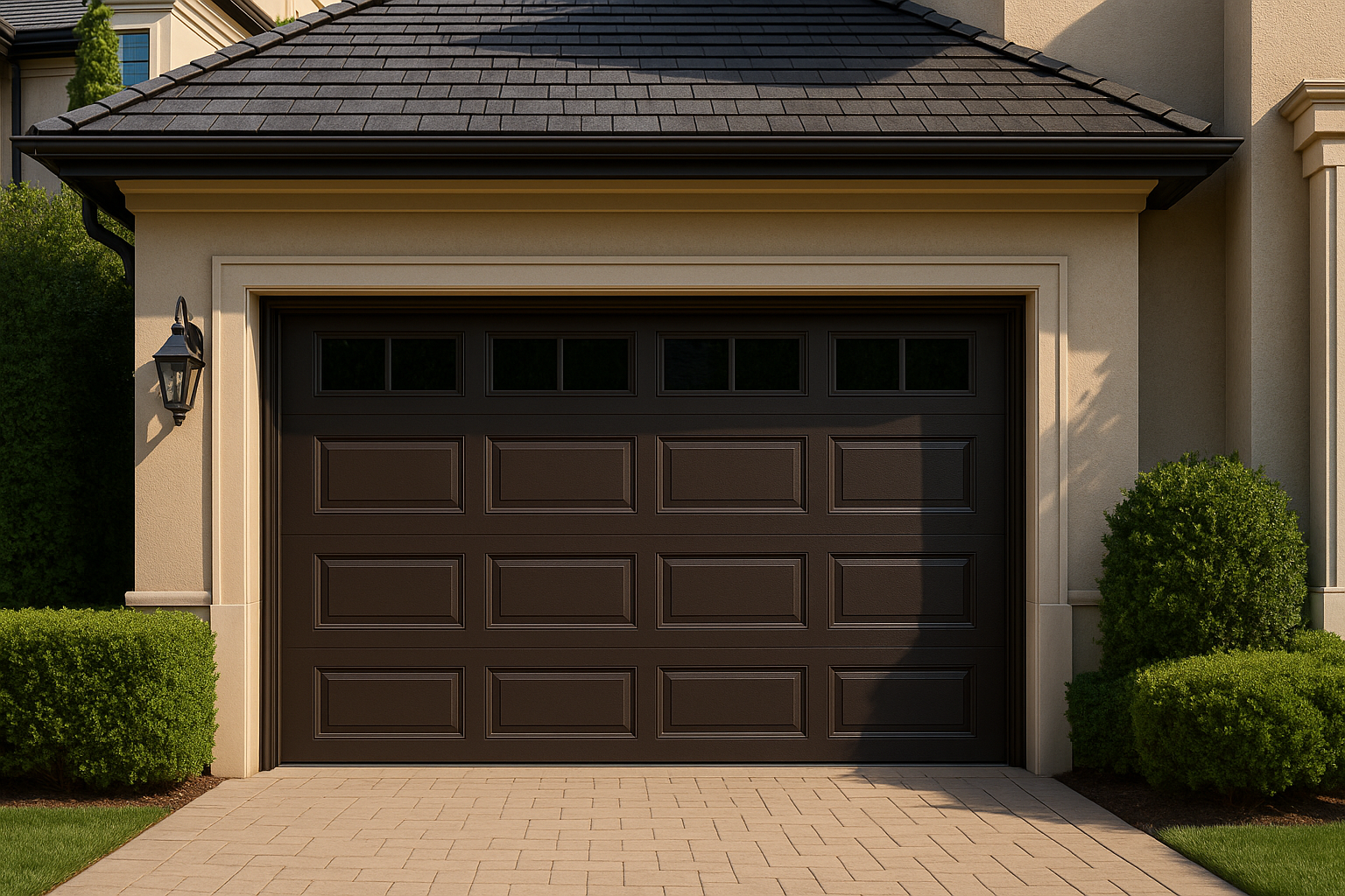 Professional garage door technician repairing a door