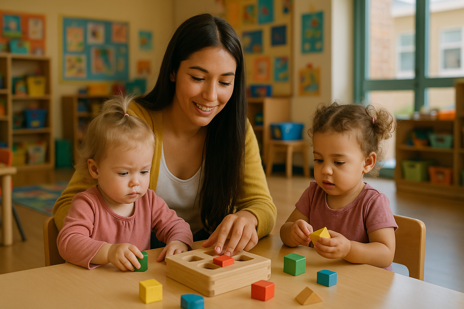 A happy family with their au pair indoors