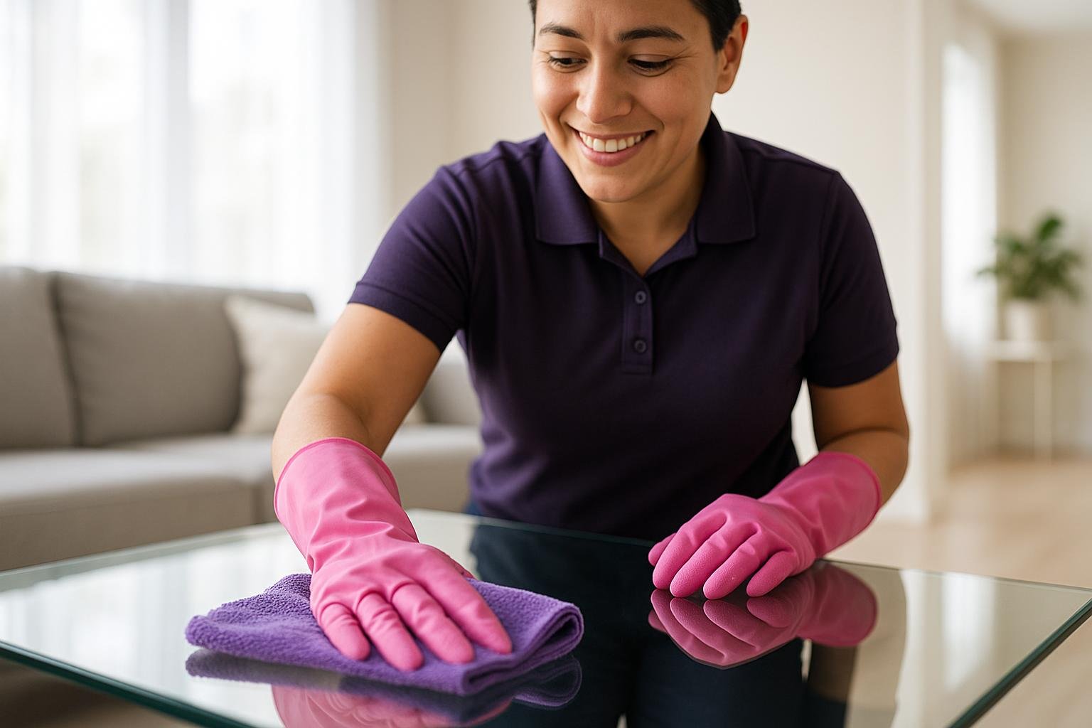Professional cleaner polishing a kitchen surface
