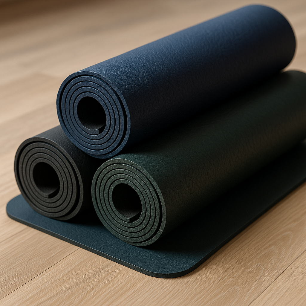 Close-up of premium yoga mats in vibrant colors