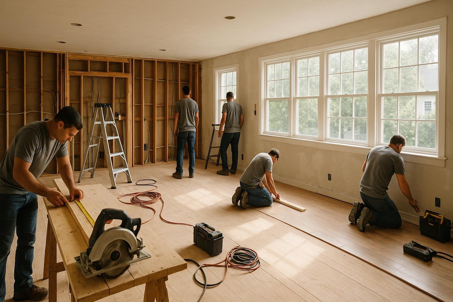 Expert remodelers working on a home transformation
