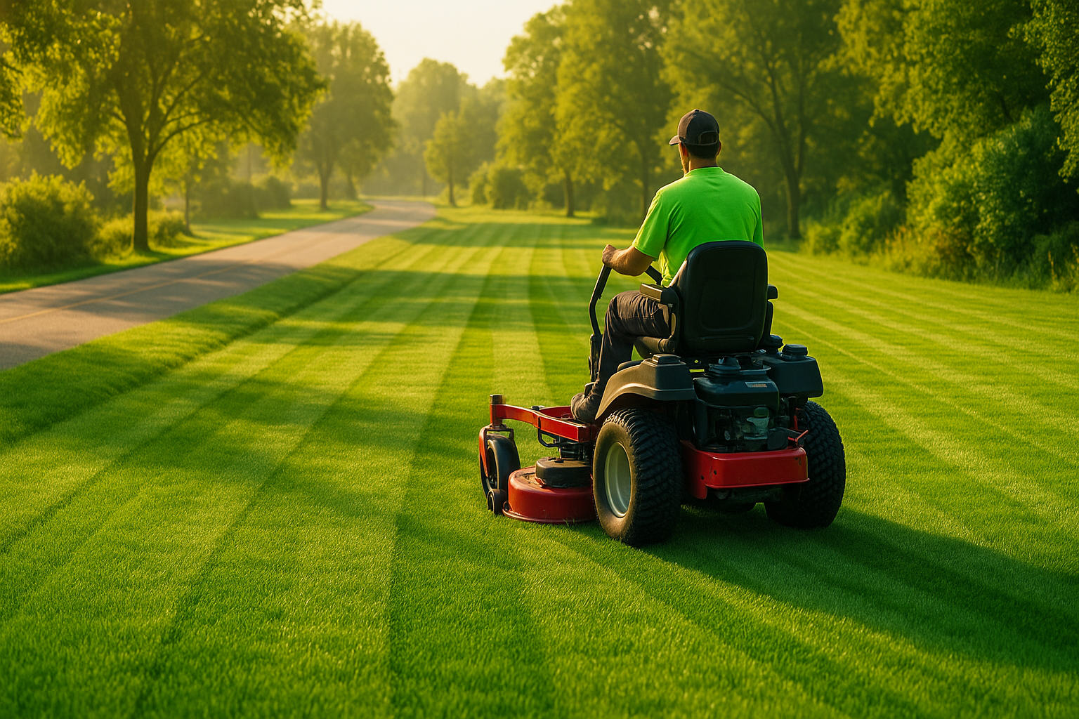 Lush green lawn under a sunny sky