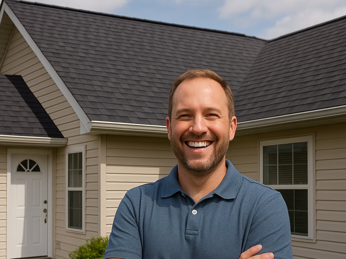 Homeowner discussing insurance with a roofer