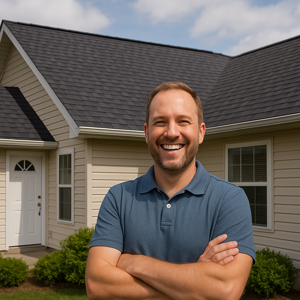 Homeowner discussing insurance with a roofer