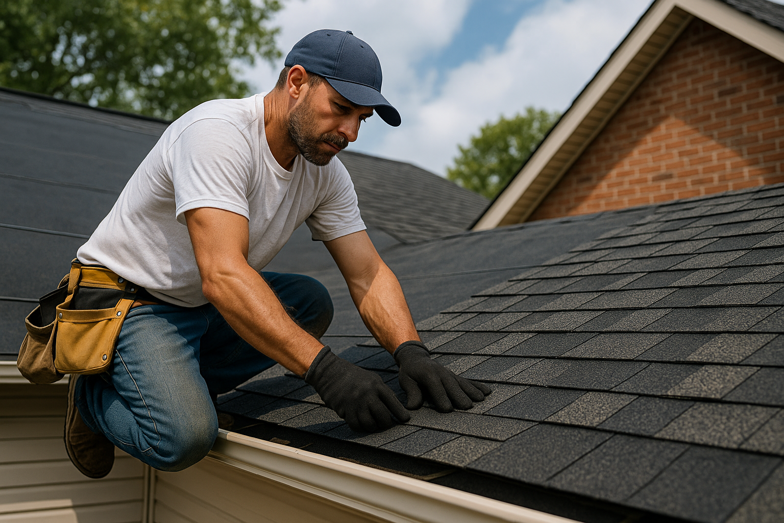 Roofers working on a residential roof in Tampa Bay
